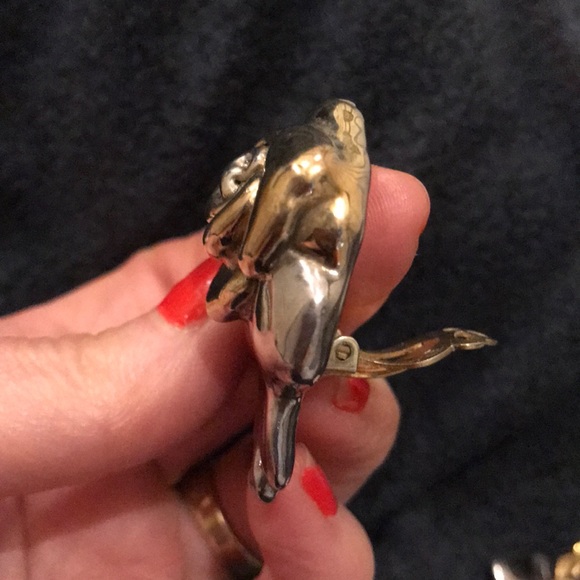 Sterling silver & gold plated earrings clip-on 925 silver mark like-new vintage - Picture 7 of 12